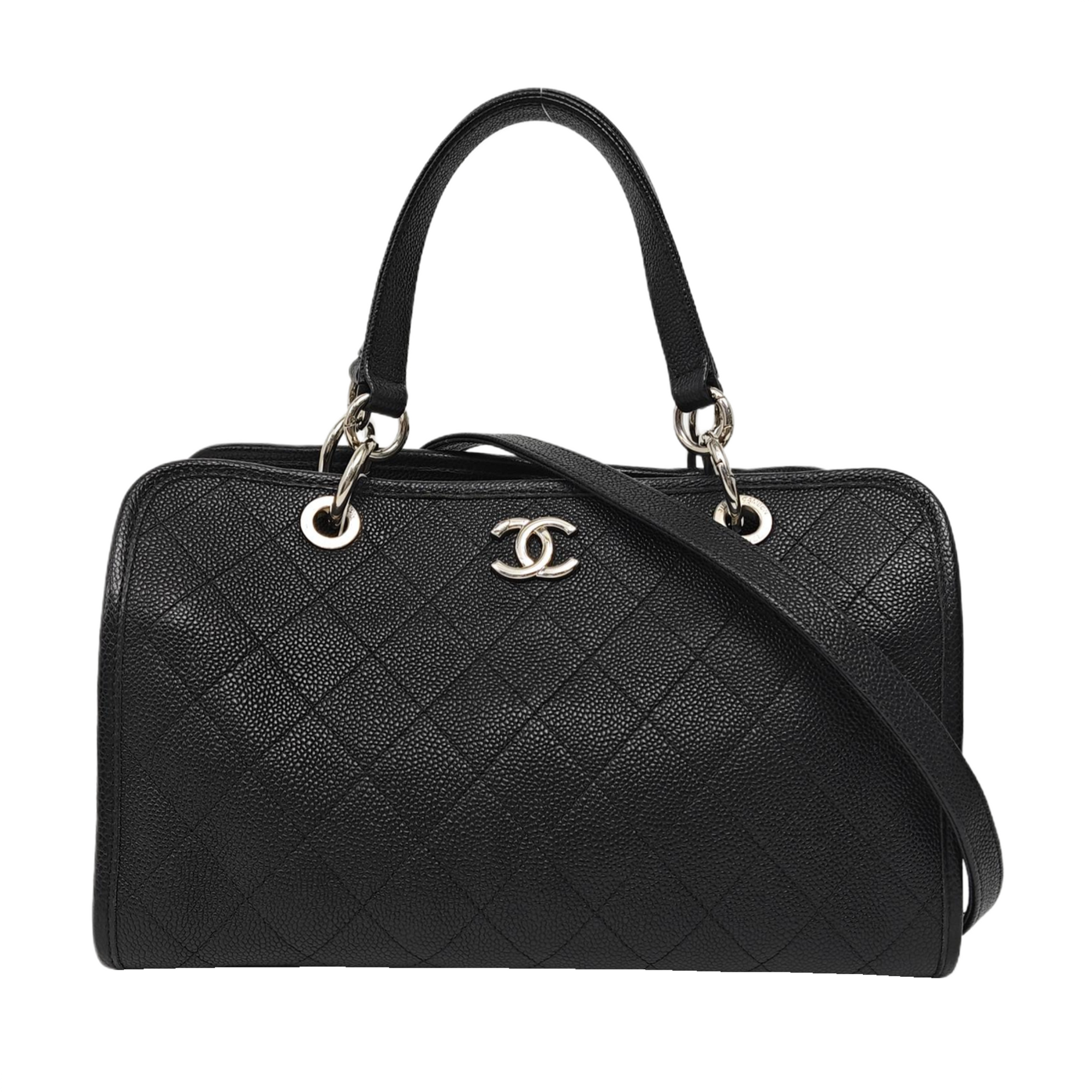 Quilted Grained Calfskin Tote Bag Black