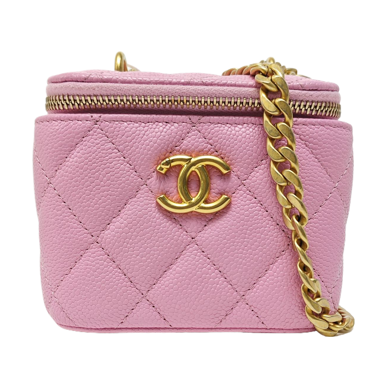 VANITY CASE Small Quilted Grained Calfskin Pink