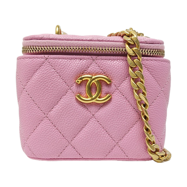 VANITY CASE Small Quilted Grained Calfskin Pink