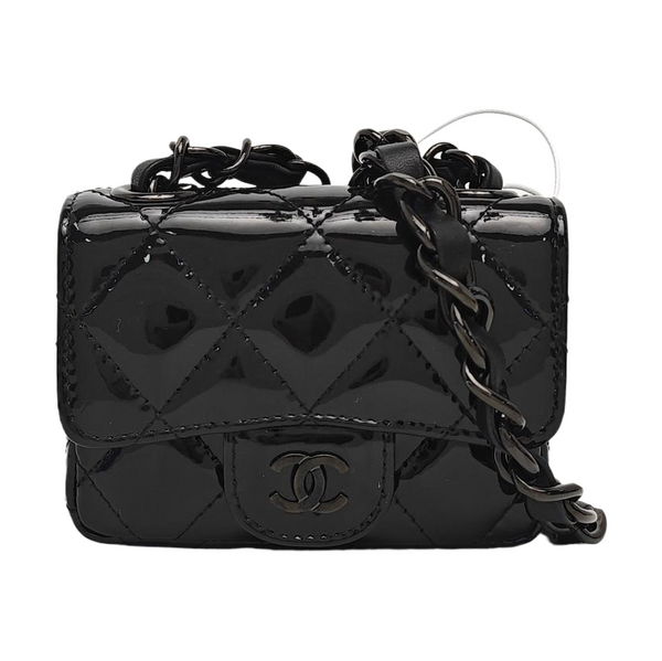 Quilted Patent Leather Shoulder Bag Black