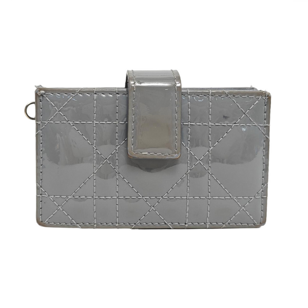 Lady Dior Cannage Patent Leather Blue Card Holder