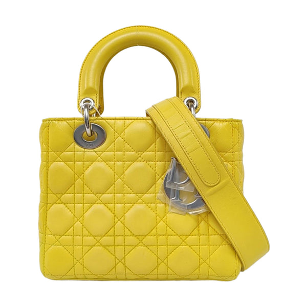 Authenticated pre-owned  Lady Dior Small Cannage Lambskin Yellow - Tote Bag at Looply