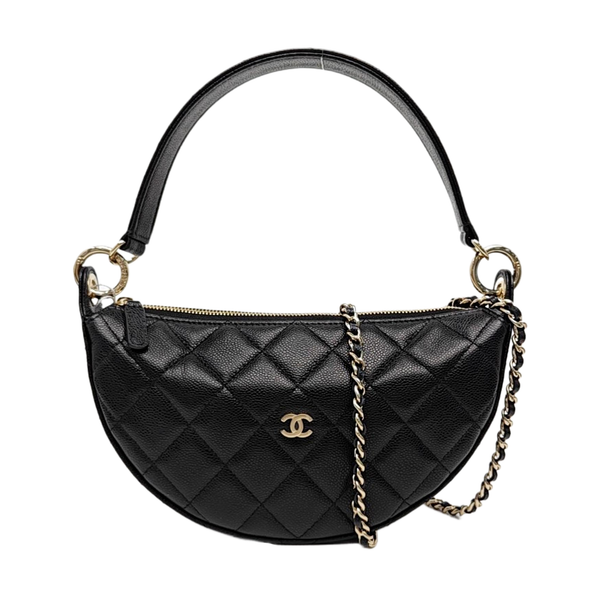 Quilted Grained Calfskin Shoulder Bag Black