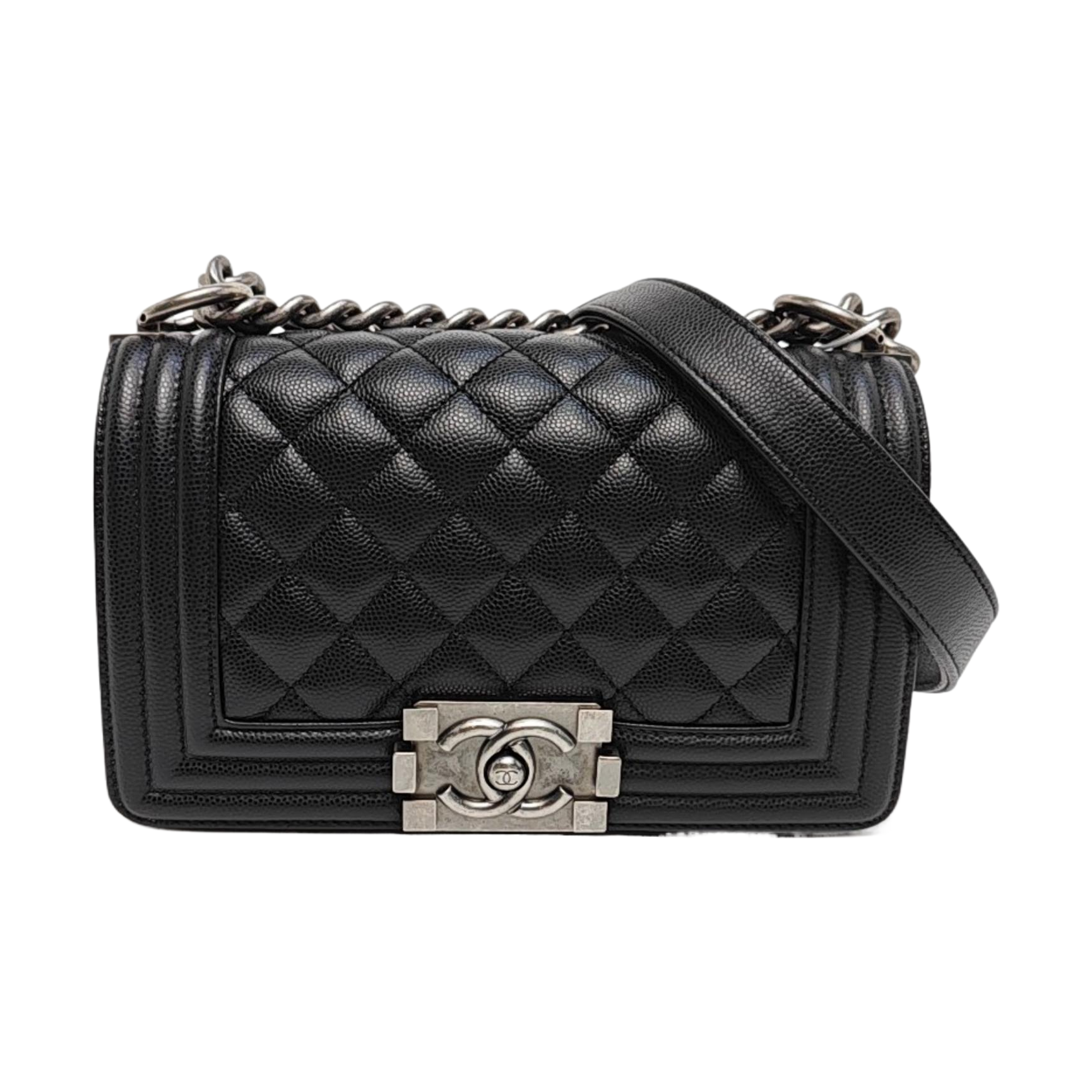 BOY CHANEL Small Quilted Grained Calfskin Black
