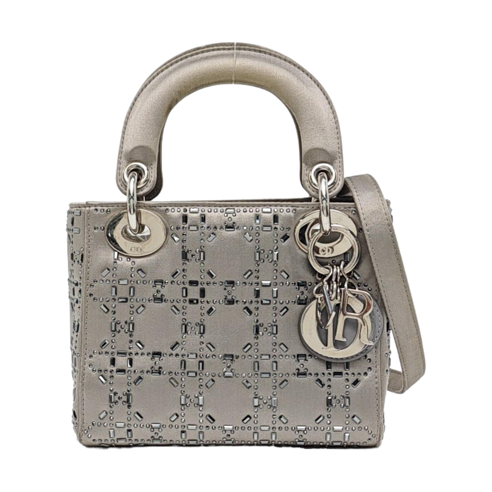 Authenticated pre-owned  Lady Dior Mini Cannage Silk Satin Grey - Tote Bag at Looply