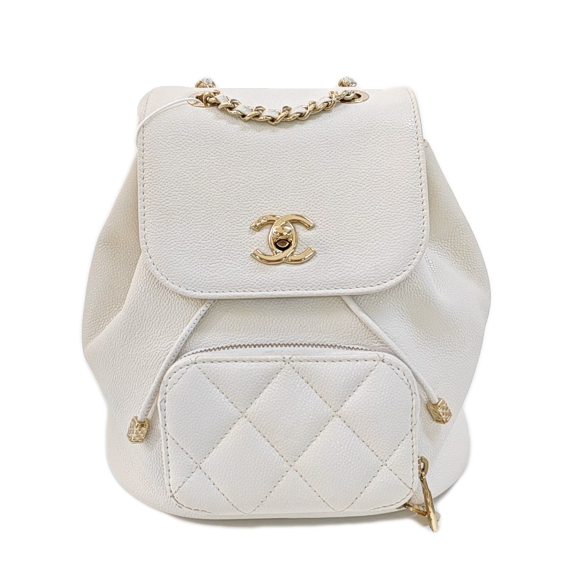 BUSINESS AFFINITY Small Quilted Grained Calfskin White