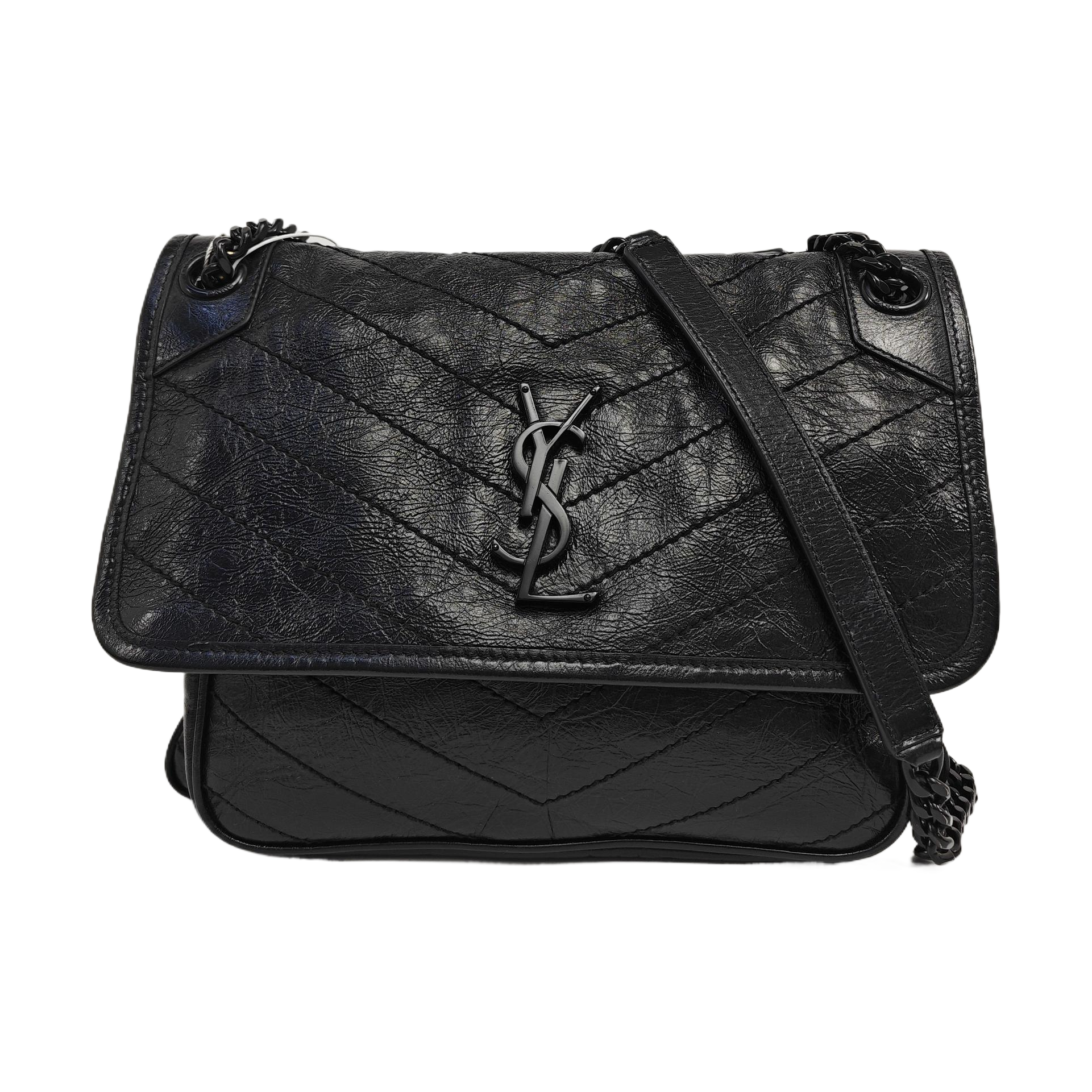 NIKI Medium Chevron Calfskin Black