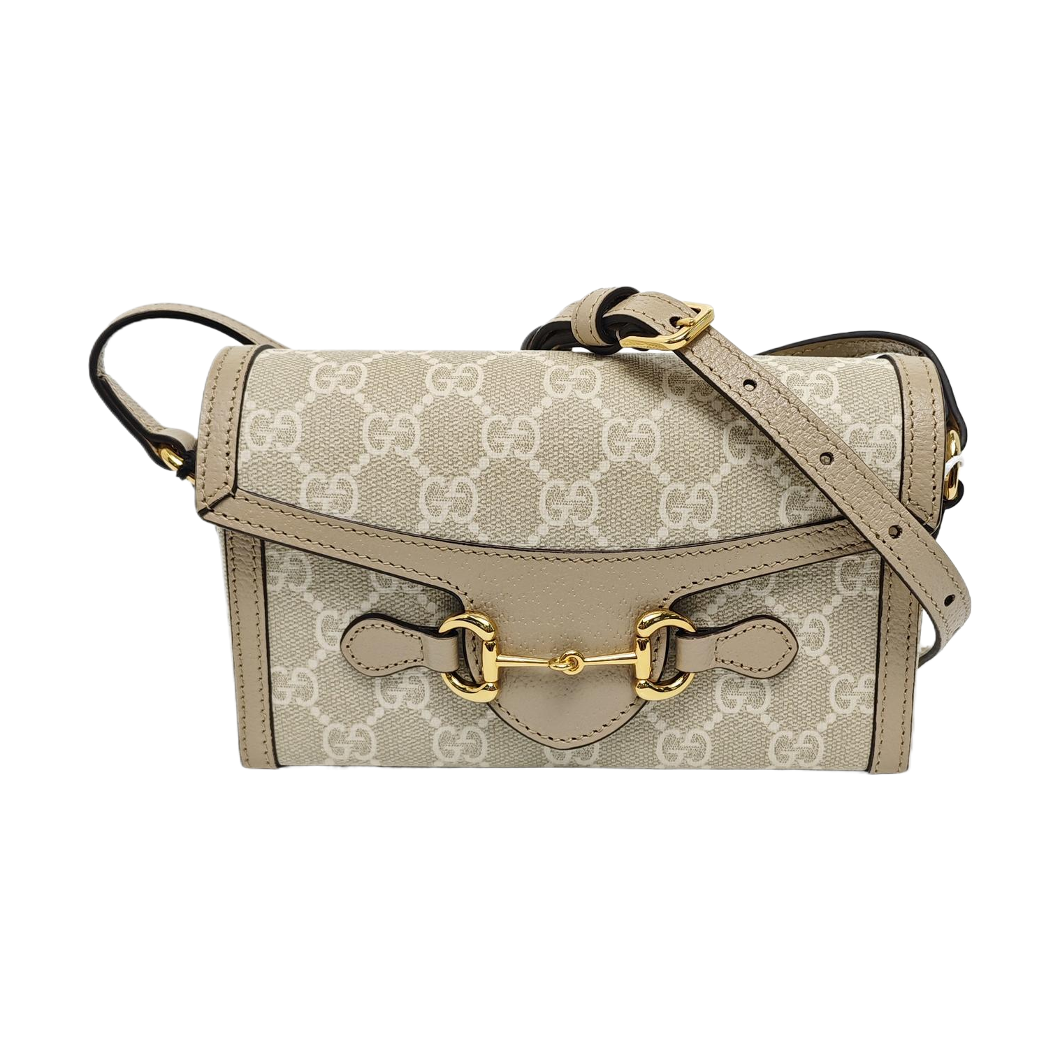 Authenticated pre-owned  Horsebit 1955 Mini Monogram Coated Canvas Beige - Crossbody Bag at Looply