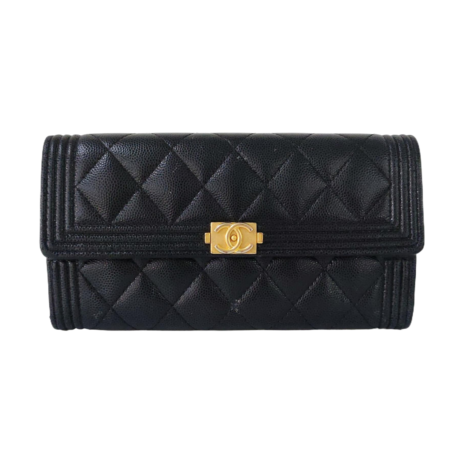 Cartera Boy Chanel de Piel de Becerro Granulada Acolchada Negra