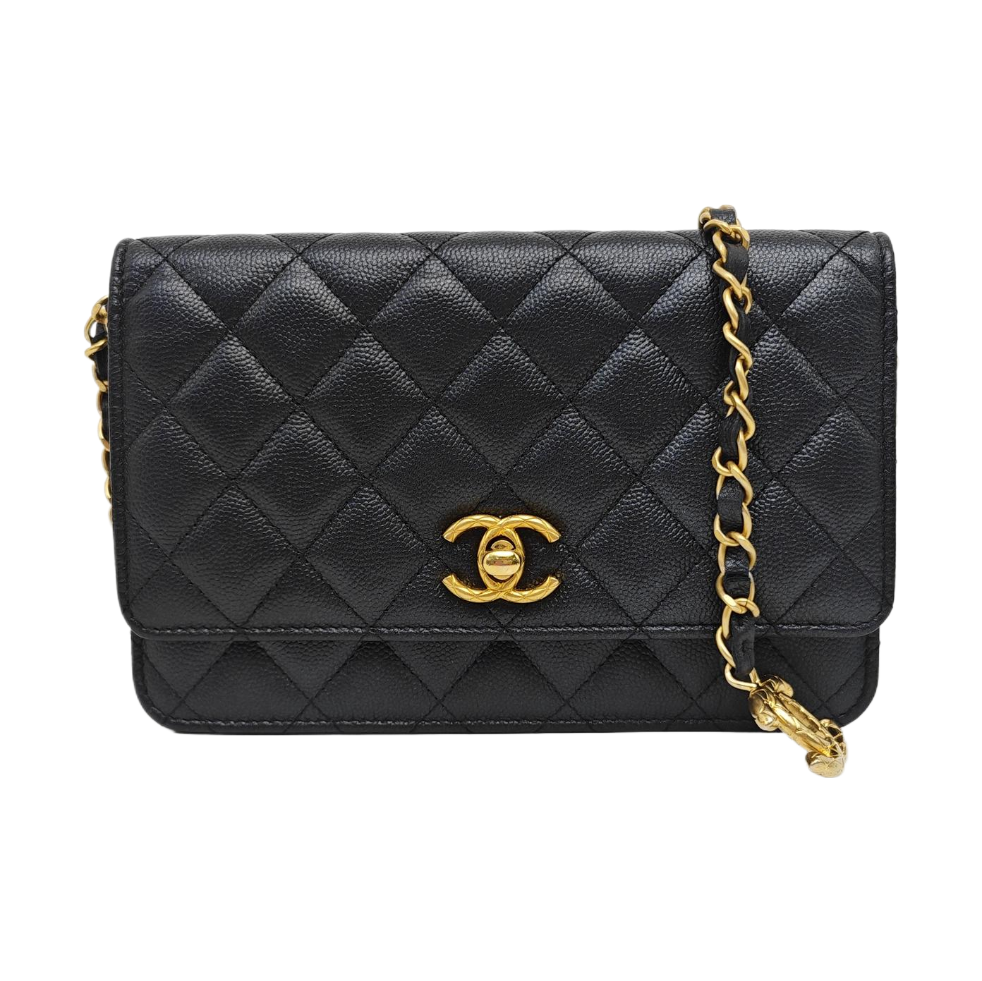 Quilted Grained Calfskin Shoulder Bag Black