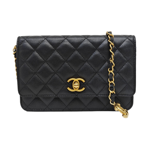 Quilted Grained Calfskin Shoulder Bag Black