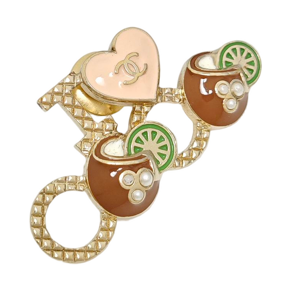 CC Logo Metal Gold Brooch