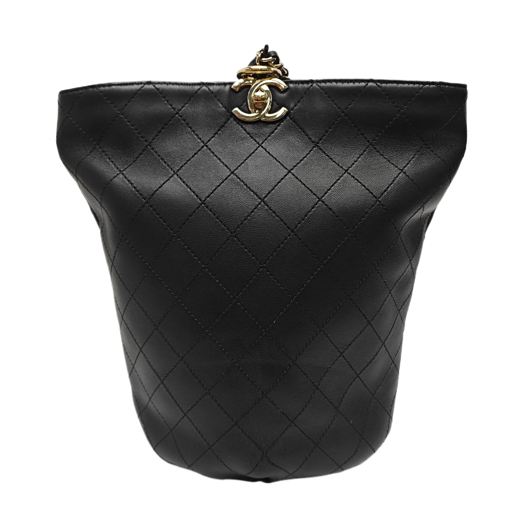 Quilted Calfskin Bucket Bag Black
