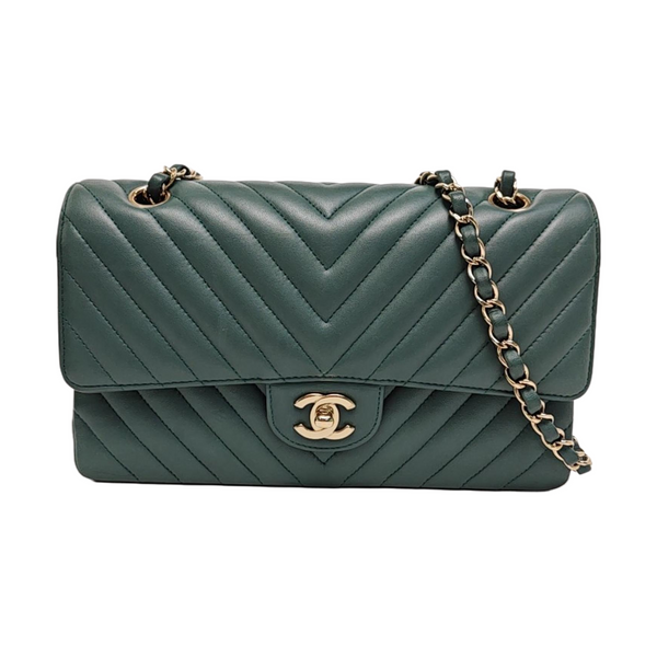 CLASSIC FLAP Small Chevron Calfskin Green