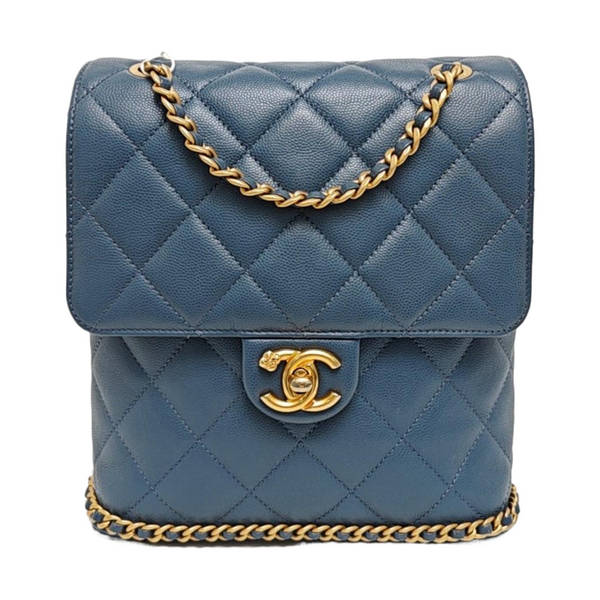 Quilted Grained Calfskin Backpack Blue