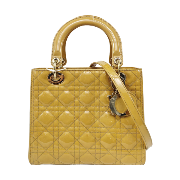 Lady Dior Medium Cannage Patent Leather Yellow