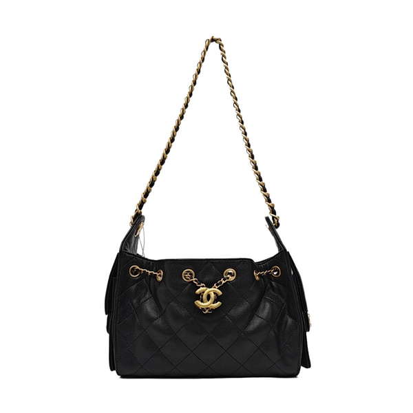 CHANEL 25 Mini Quilted Grained Calfskin Black