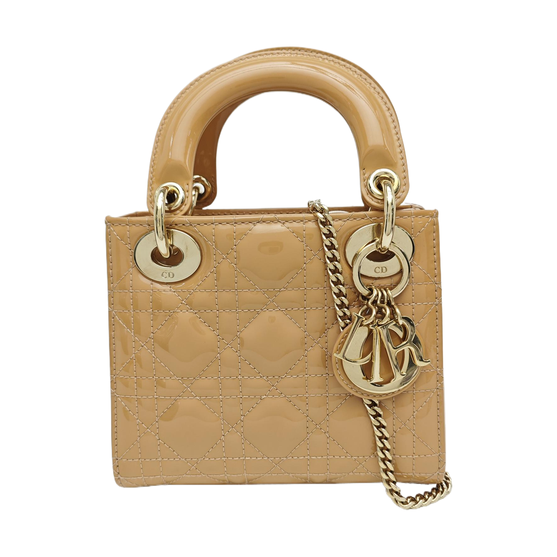 Lady Dior Mini Cannage Patent Leather Beige