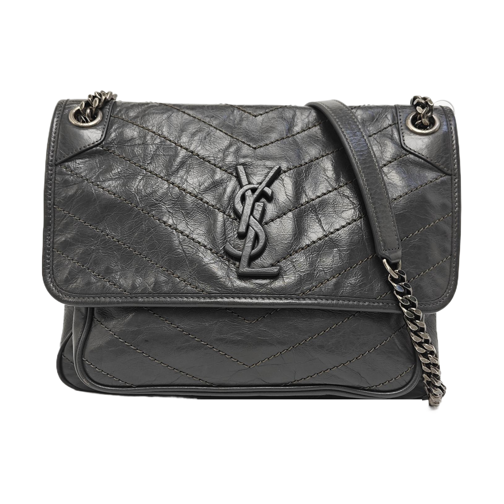 NIKI Medium Chevron Calfskin Gray