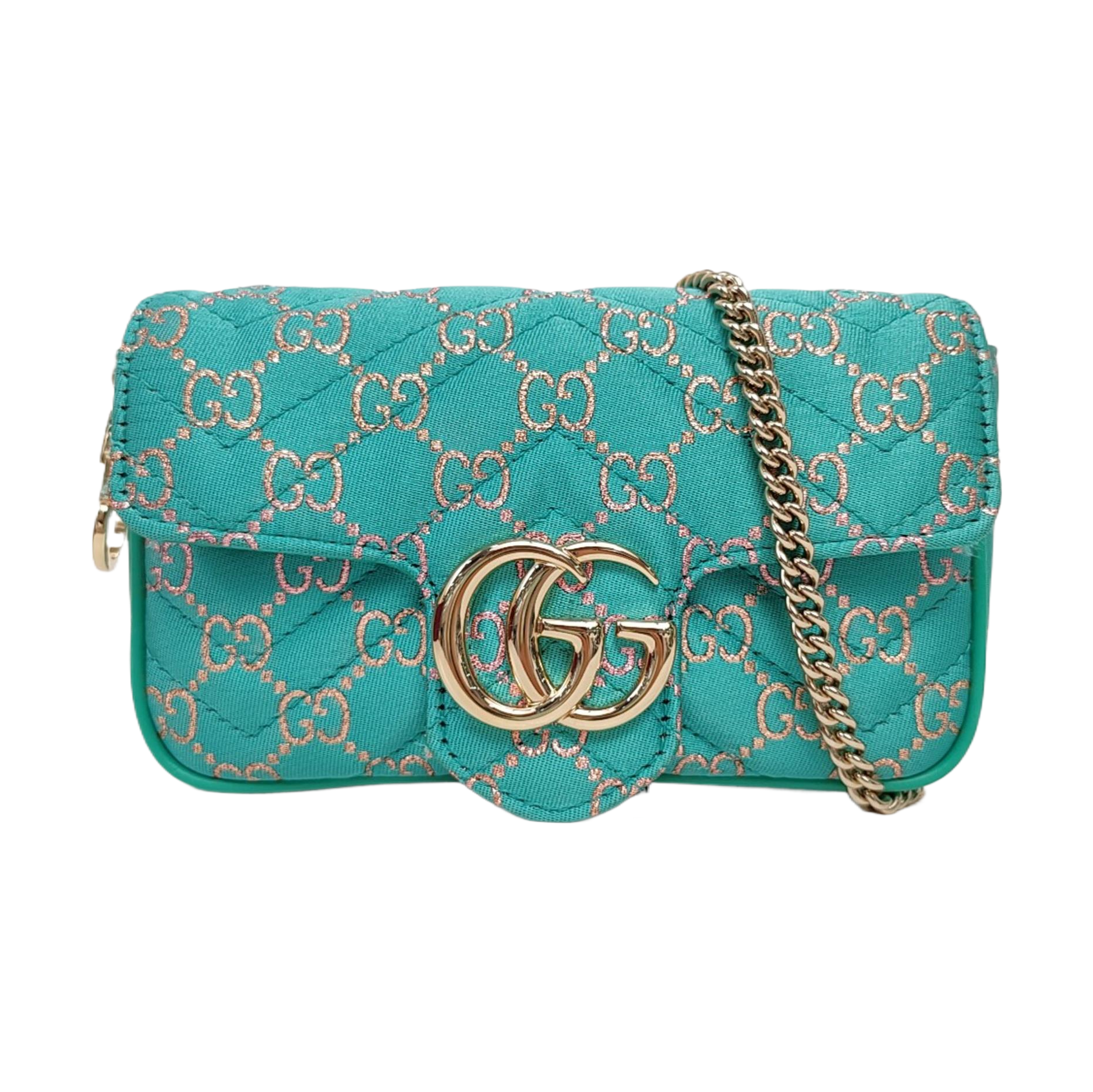 GG Marmont Super Mini Quilted Fabric Green