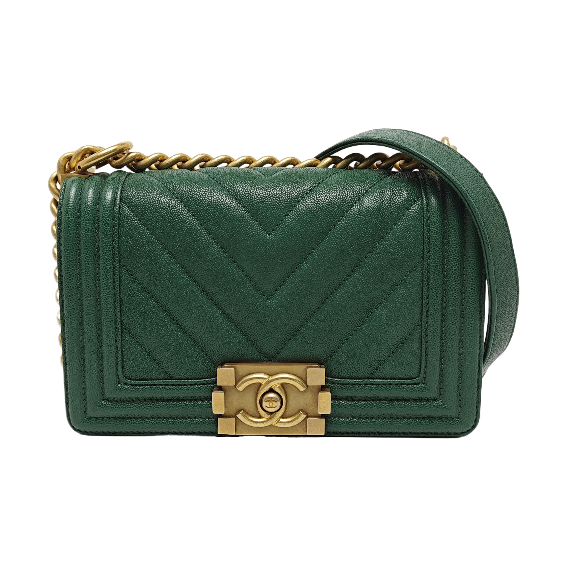 Authenticated pre-owned  BOY CHANEL Small Quilted Grained Calfskin Green - Shoulder Bag at Looply