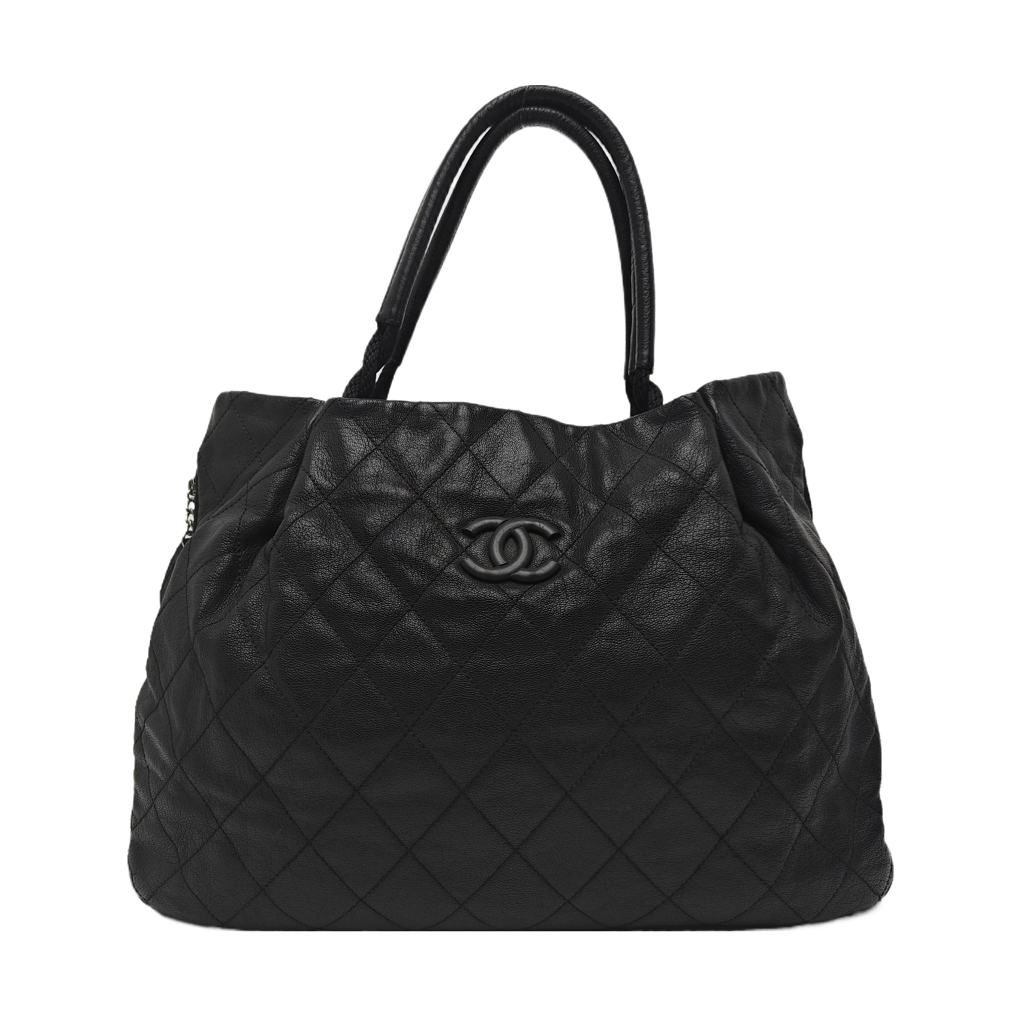 Quilted Calfskin Top Handle Bag Black