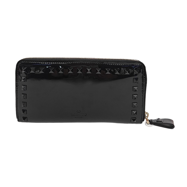 Rockstud Patent Leather Black Wallet