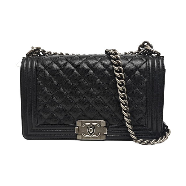 BOY CHANEL Medium Quilted Grained Calfskin Black