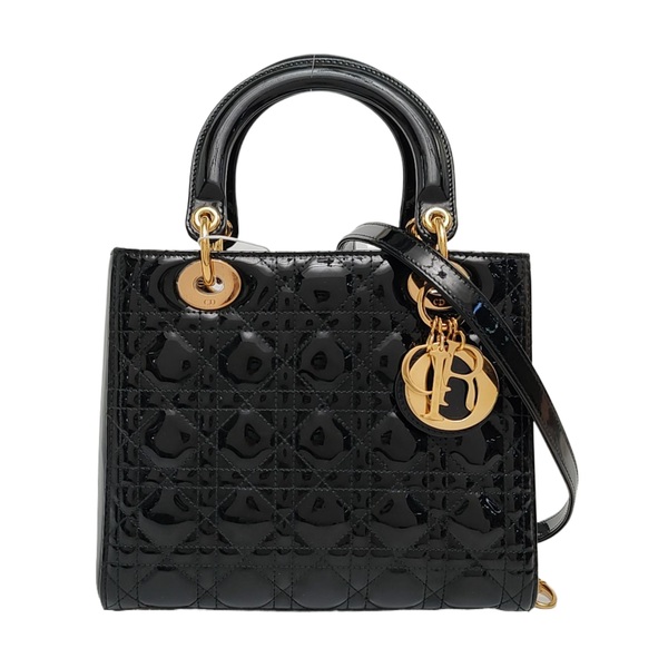 Lady Dior Medium Cannage Patent Leather Black