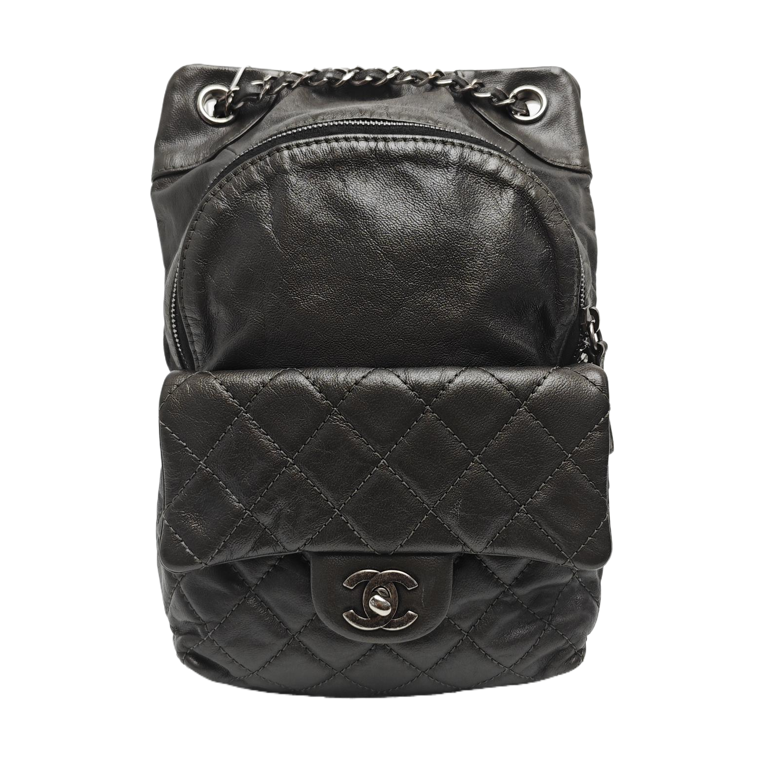 Quilted Calfskin Backpack Gray