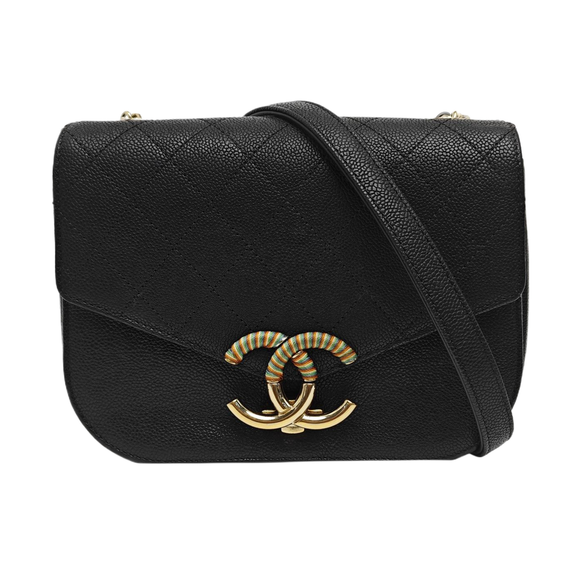 Quilted Grained Calfskin Shoulder Bag Black