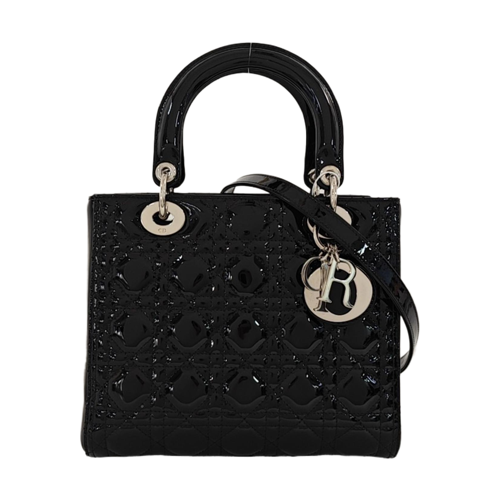 Lady Dior Medium Cannage Patent Leather Black