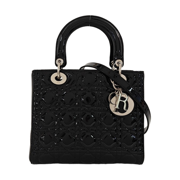 Lady Dior Medium Cannage Patent Leather Black