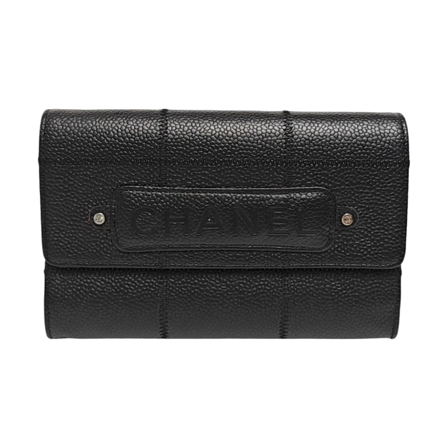 Quilted Grained Calfskin Wallet Black