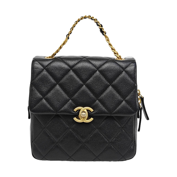 Quilted Grained Calfskin Backpack Black