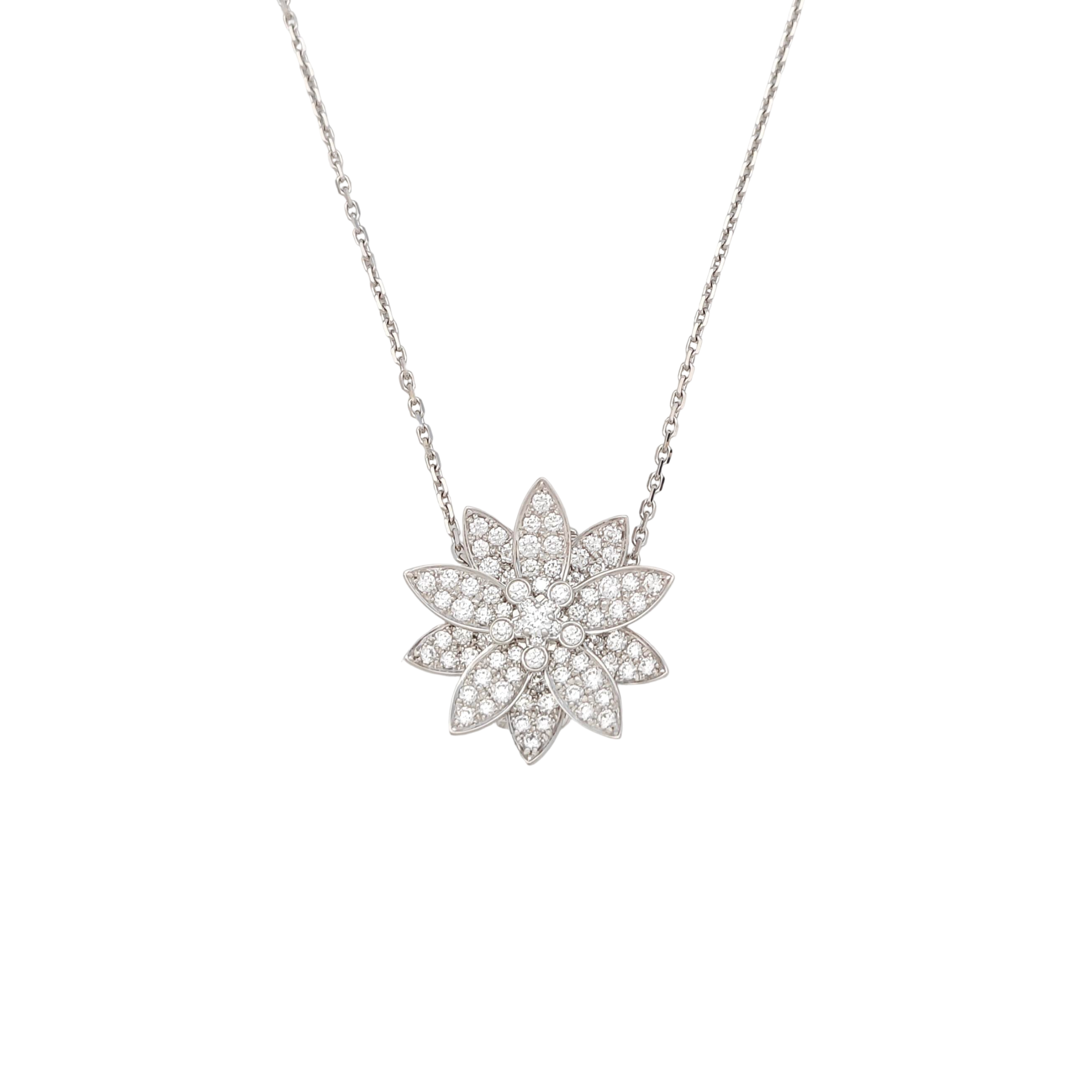 Lotus 18k White Gold Silver Necklace
