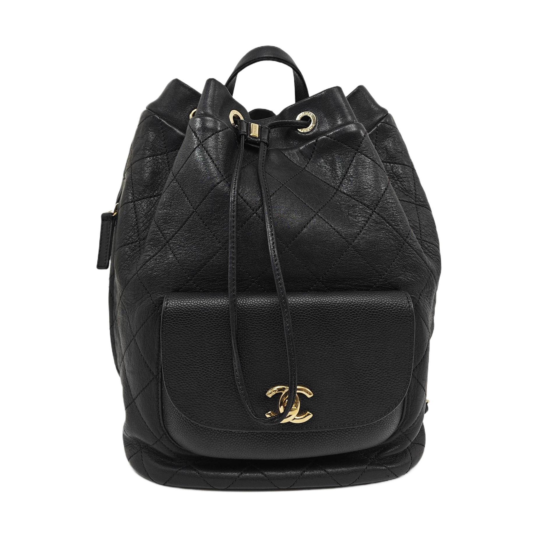Quilted Grained Calfskin Backpack Black