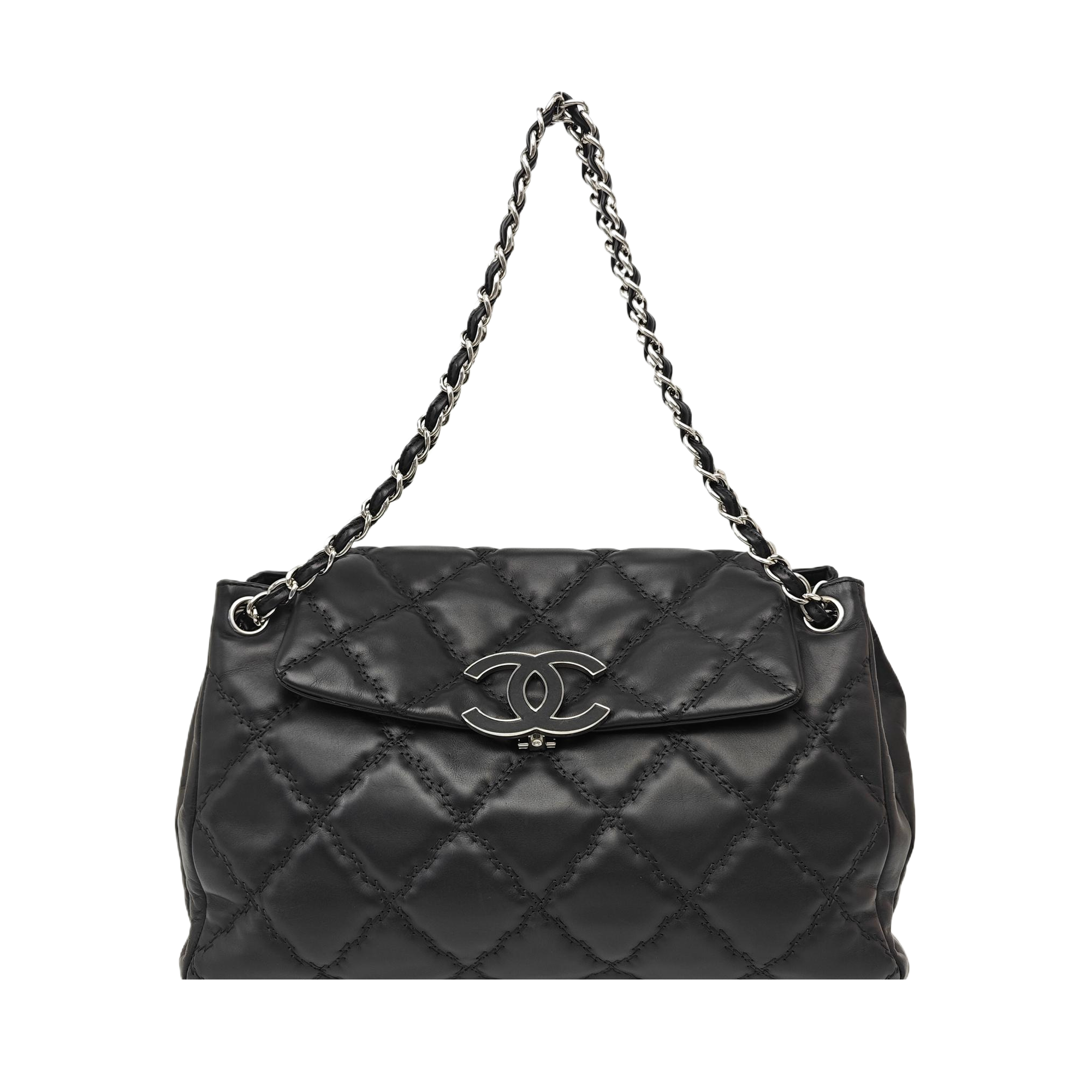 Quilted Calfskin Shoulder Bag Black