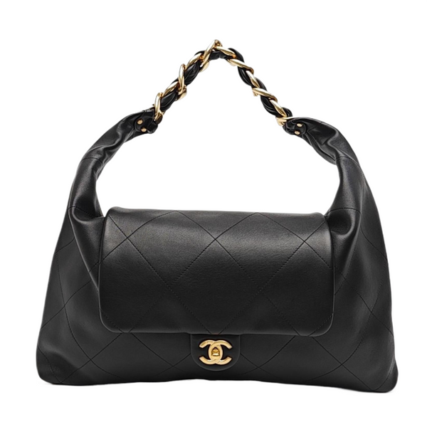 Quilted Calfskin Top Handle Bag Black