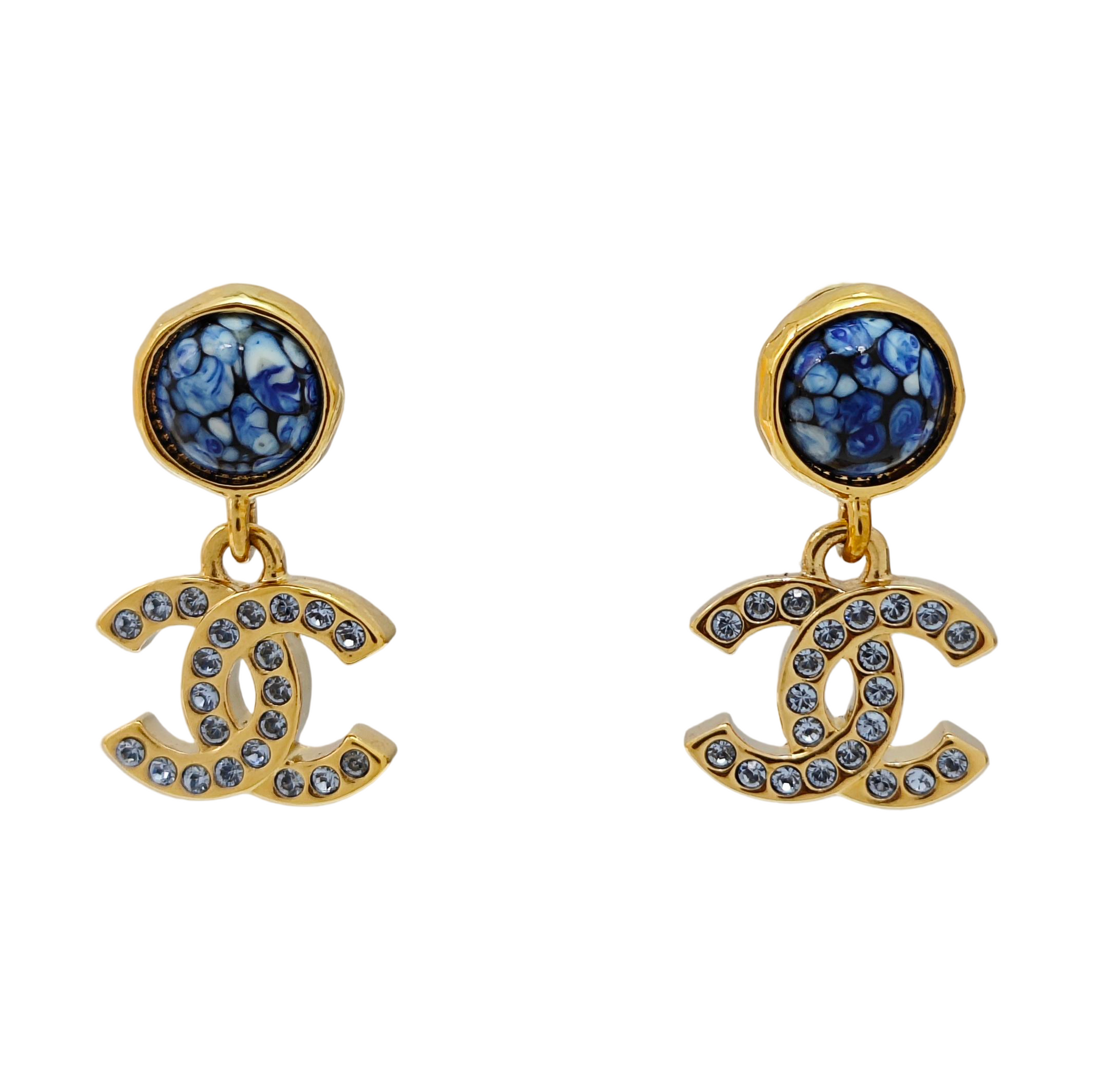 CC Logo Metal Gold Stud Earrings