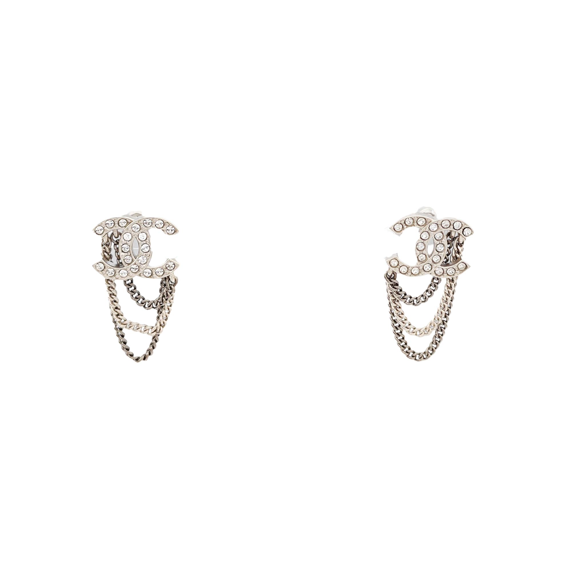 CC Logo Metal Silver Stud Earrings