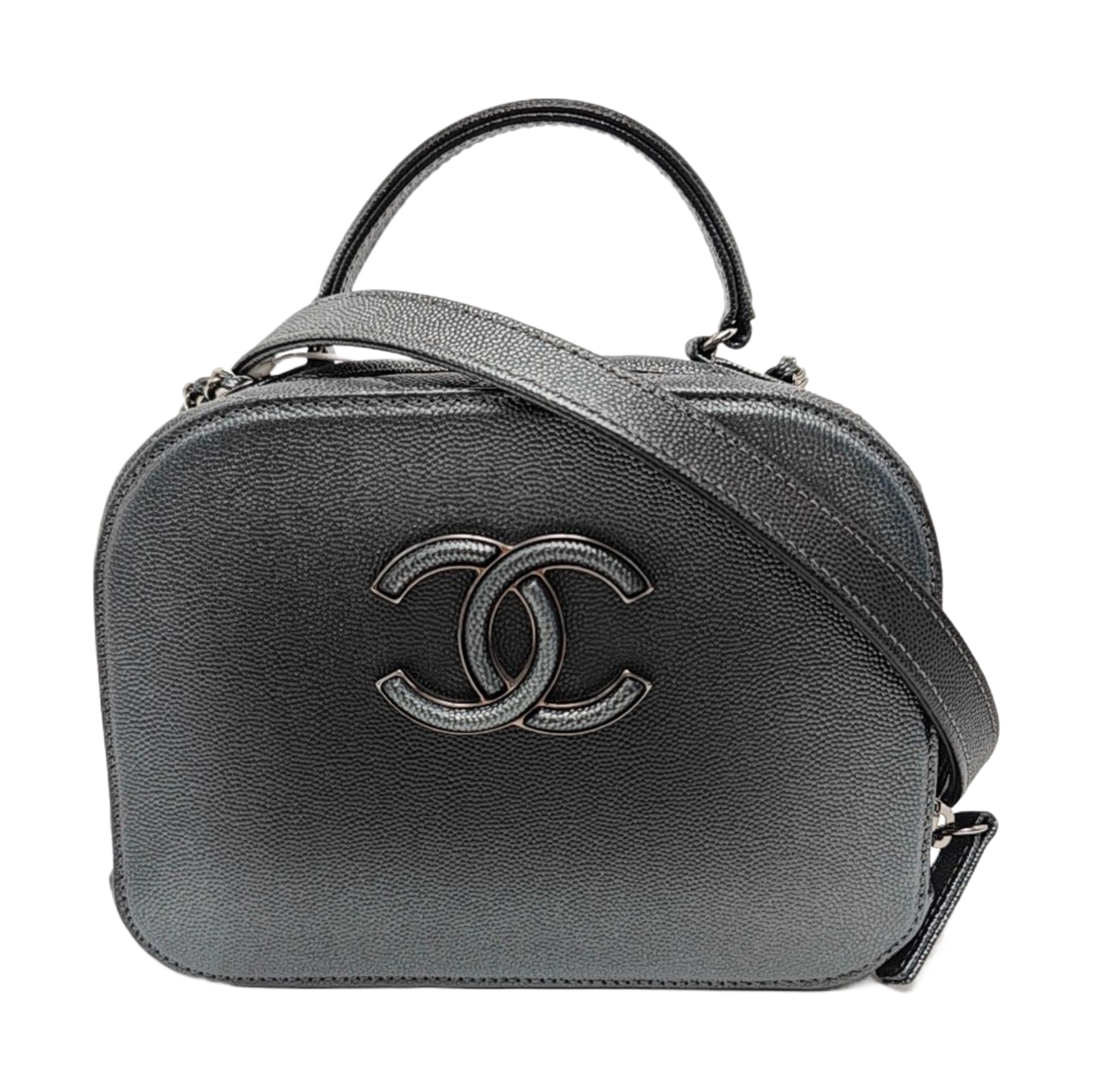 Quilted Grained Calfskin Shoulder Bag Gray