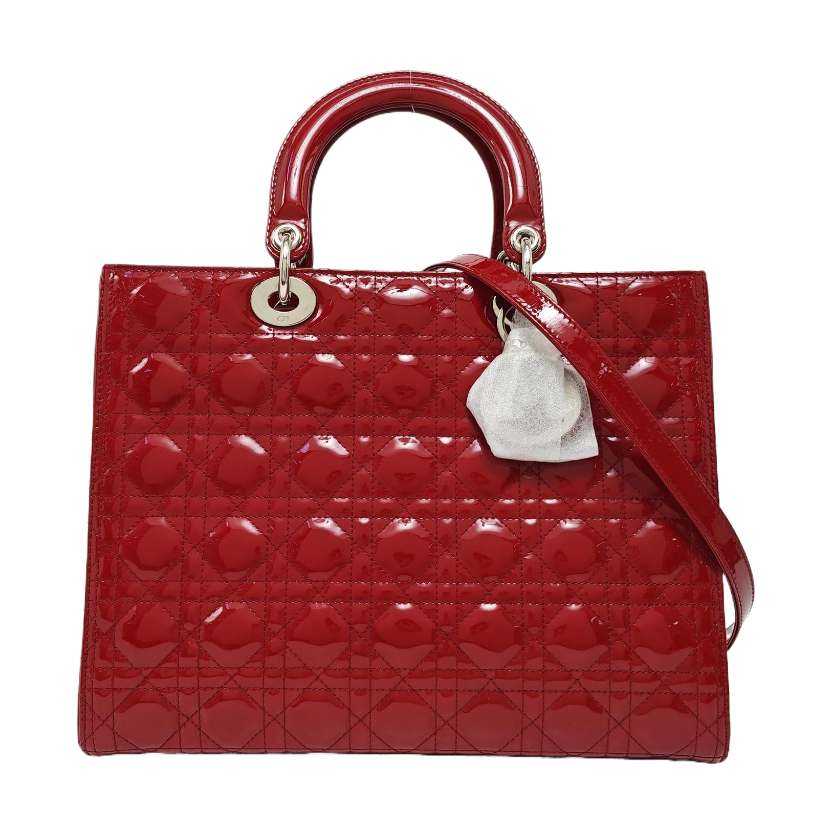 Lady Dior Large Cannage Patent Leather Red