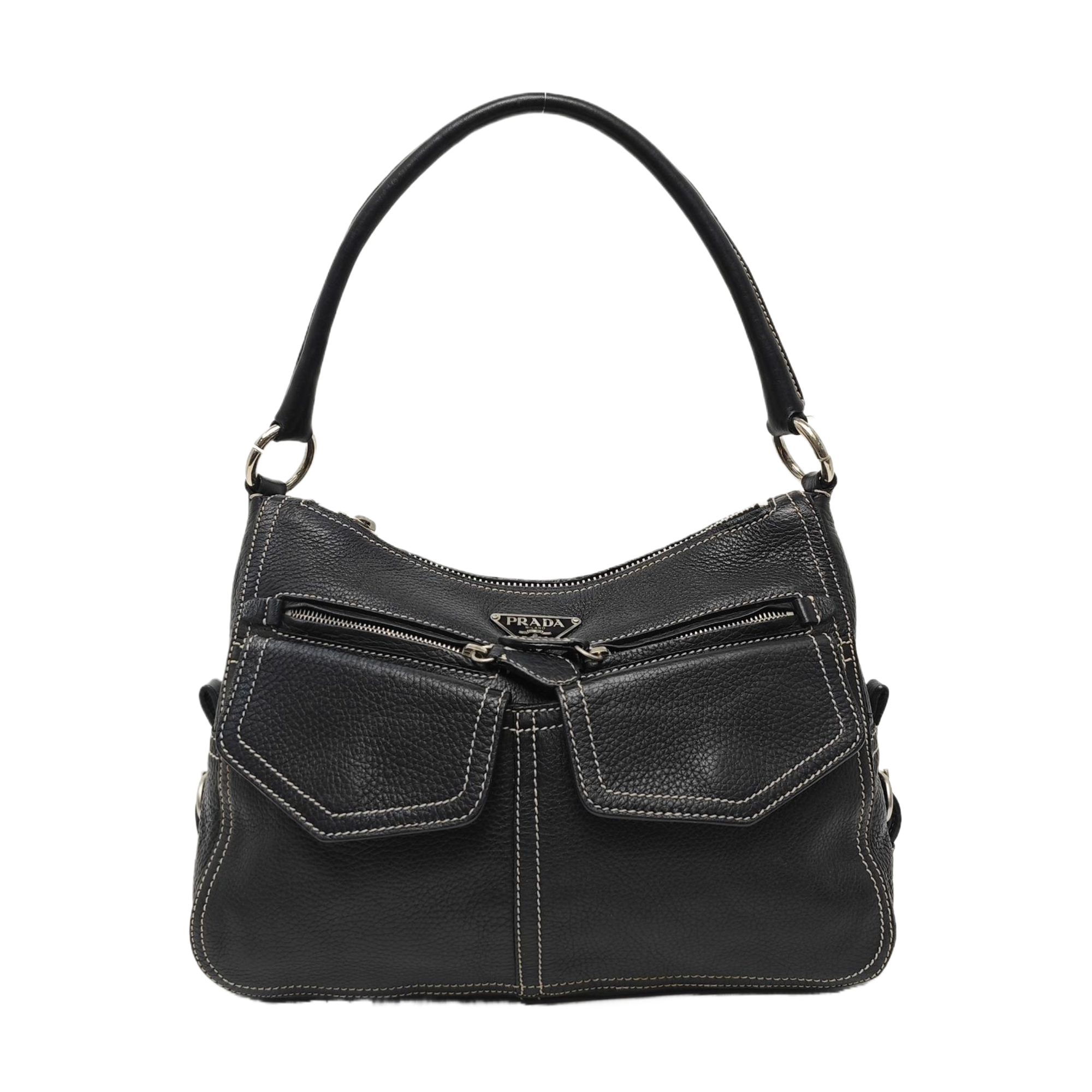 Leather Top Handle Bag Black