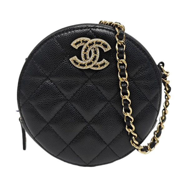 Quilted Grained Calfskin Shoulder Bag Black