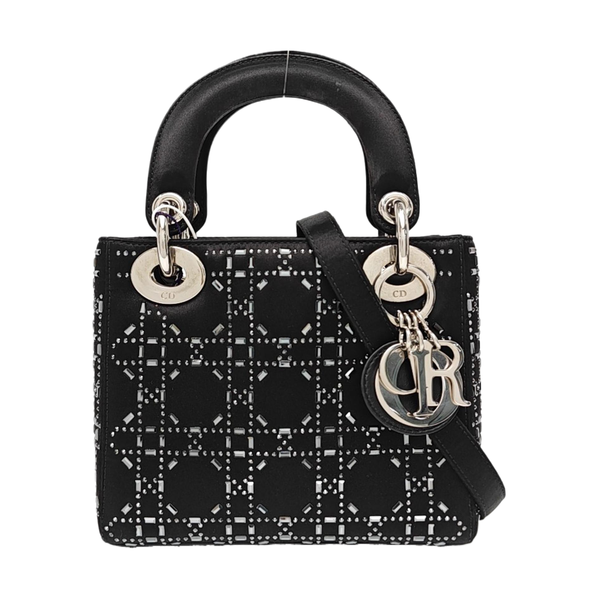 Lady Dior Mini Cannage Silk Satin Black