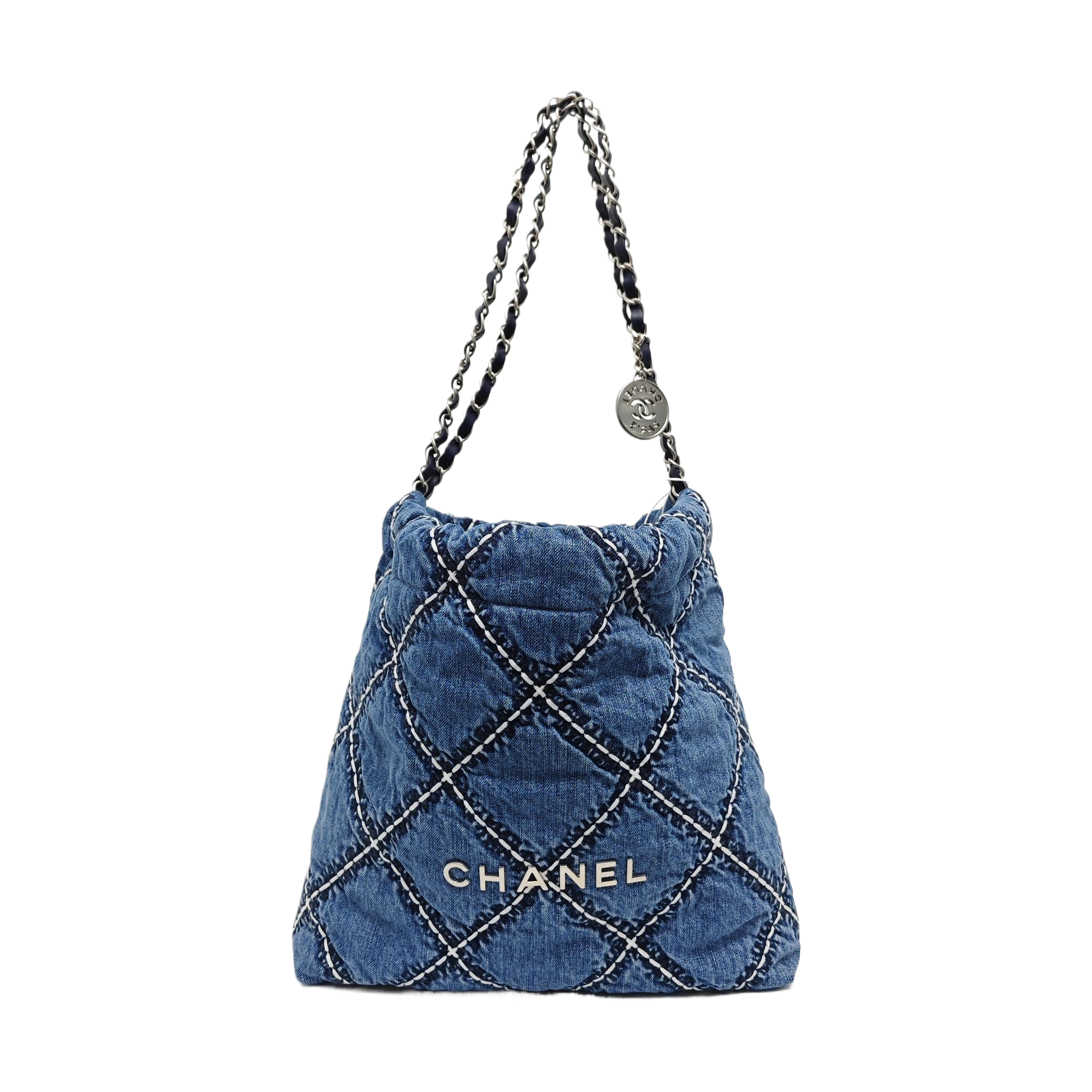 CHANEL 22 Small Quilted Denim Blue