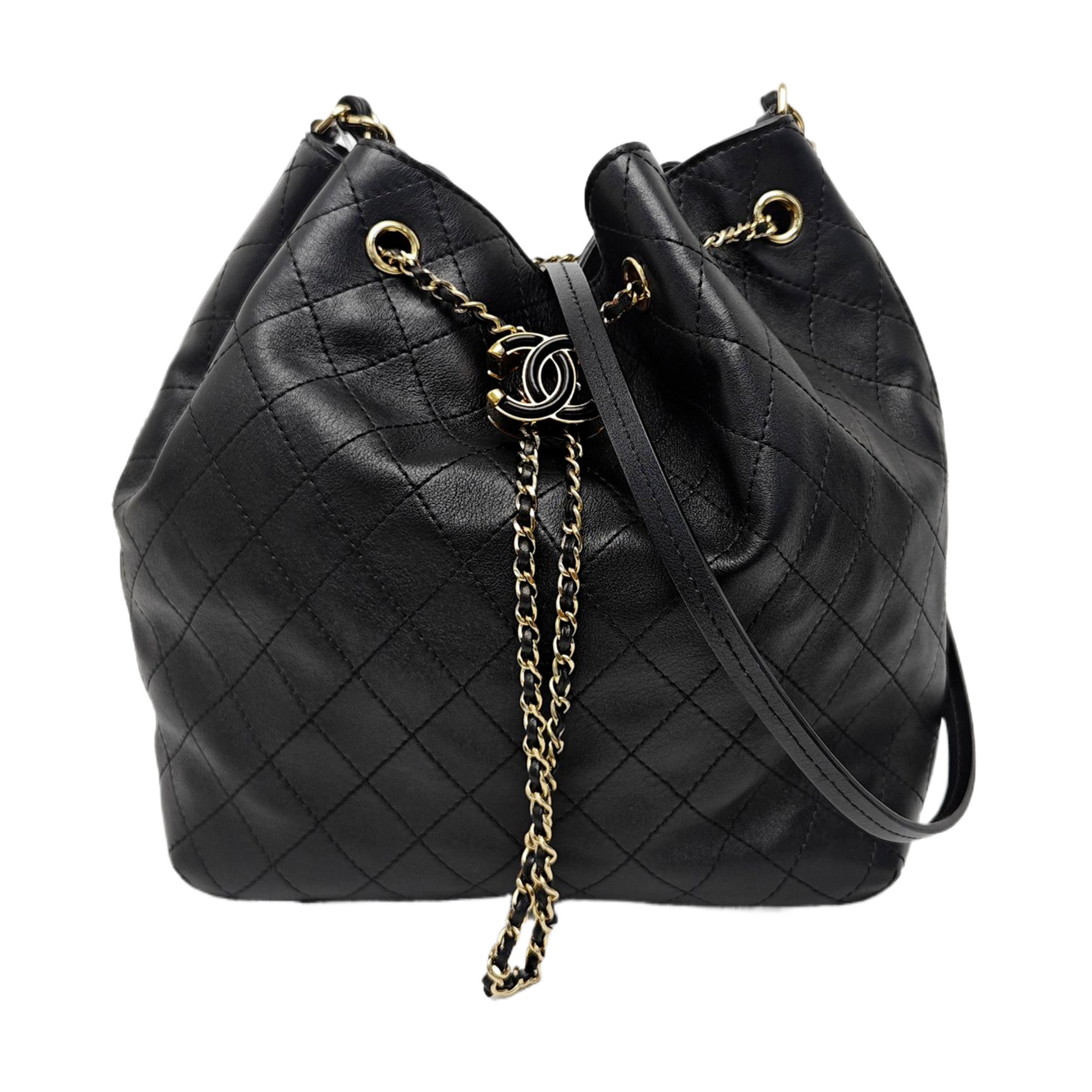 DRAWSTRING Quilted Calfskin Black