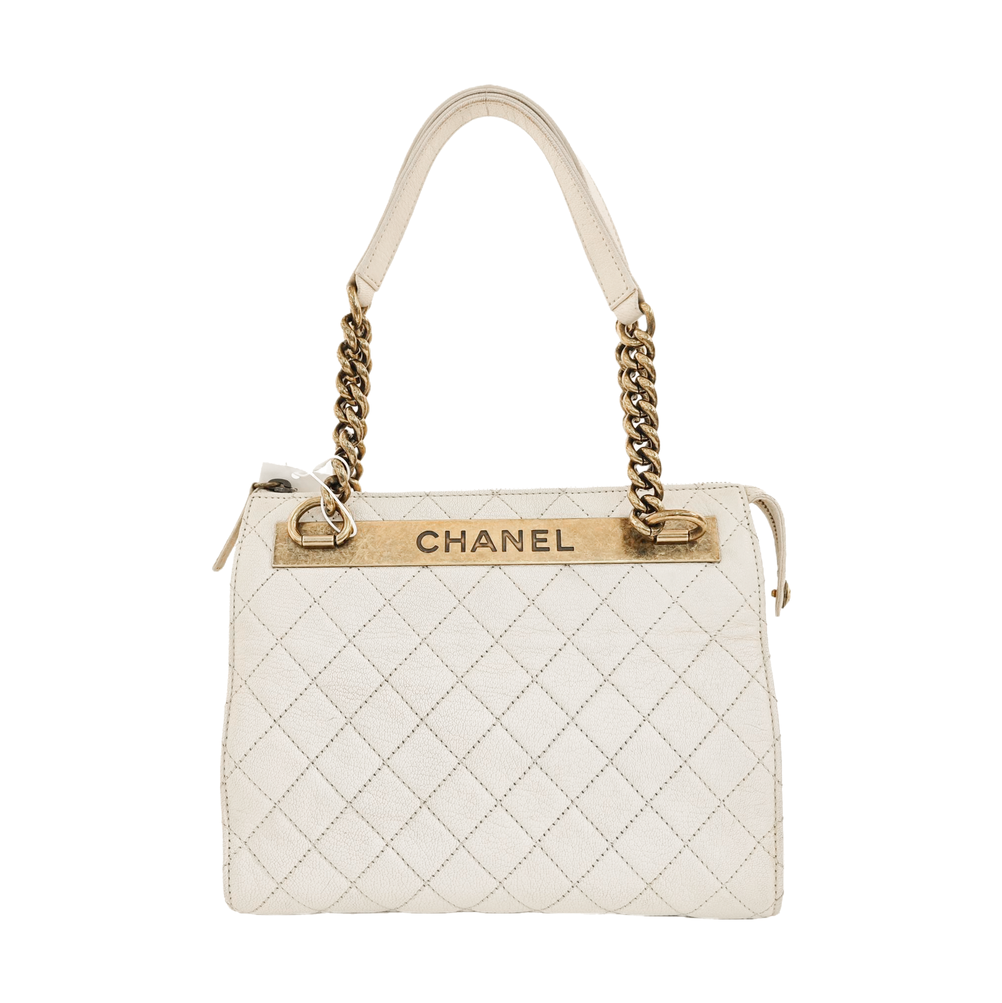 Quilted Grained Lambskin Shoulder Bag White