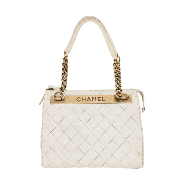 Quilted Grained Lambskin Shoulder Bag White